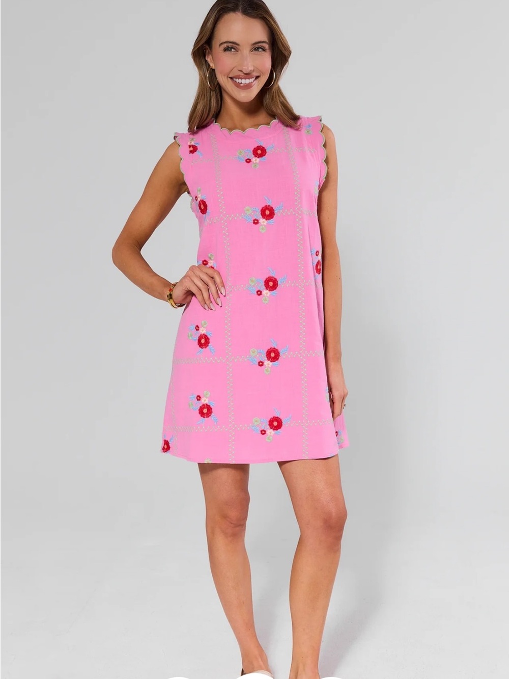 entro Pink Sleeveless Embroidered Floral Mini Dress